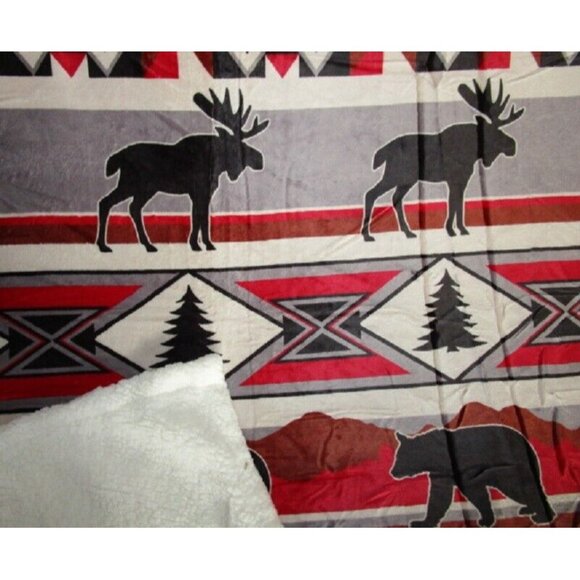New Moose Bears Sherpa Gift Fleece Throw Blanket Southwest Rustic Mountain Decor - Picture 4 of 4